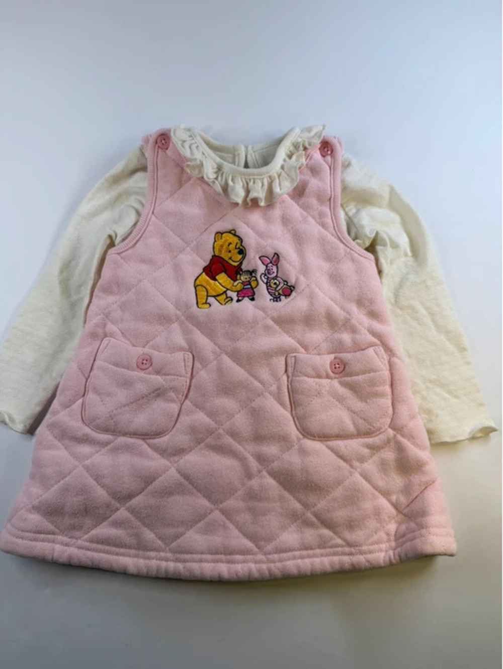 Vintage Disney Store Winnie the Pooh Quilted Jumper Dress Set 12M